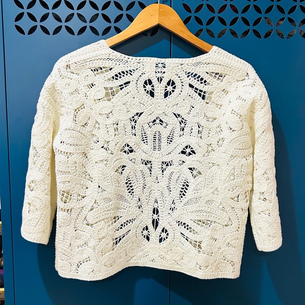 Anthropologie Ivory Crochet Open Front Cardigan Romantic Cottagecore Size S - Picture 4 of 7